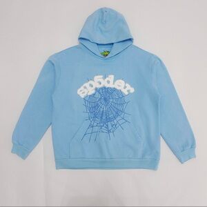 Blue Hoodie with Spider Web Design